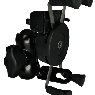 SUPORTE DE CELULAR P/ MOTO - UNIVERSAL (MODELO TIPO GARRA) TAMANHO 7.5 POL. (177,80MM) COM CARREGADOR (FIXACAO P/ RETROVISOR)